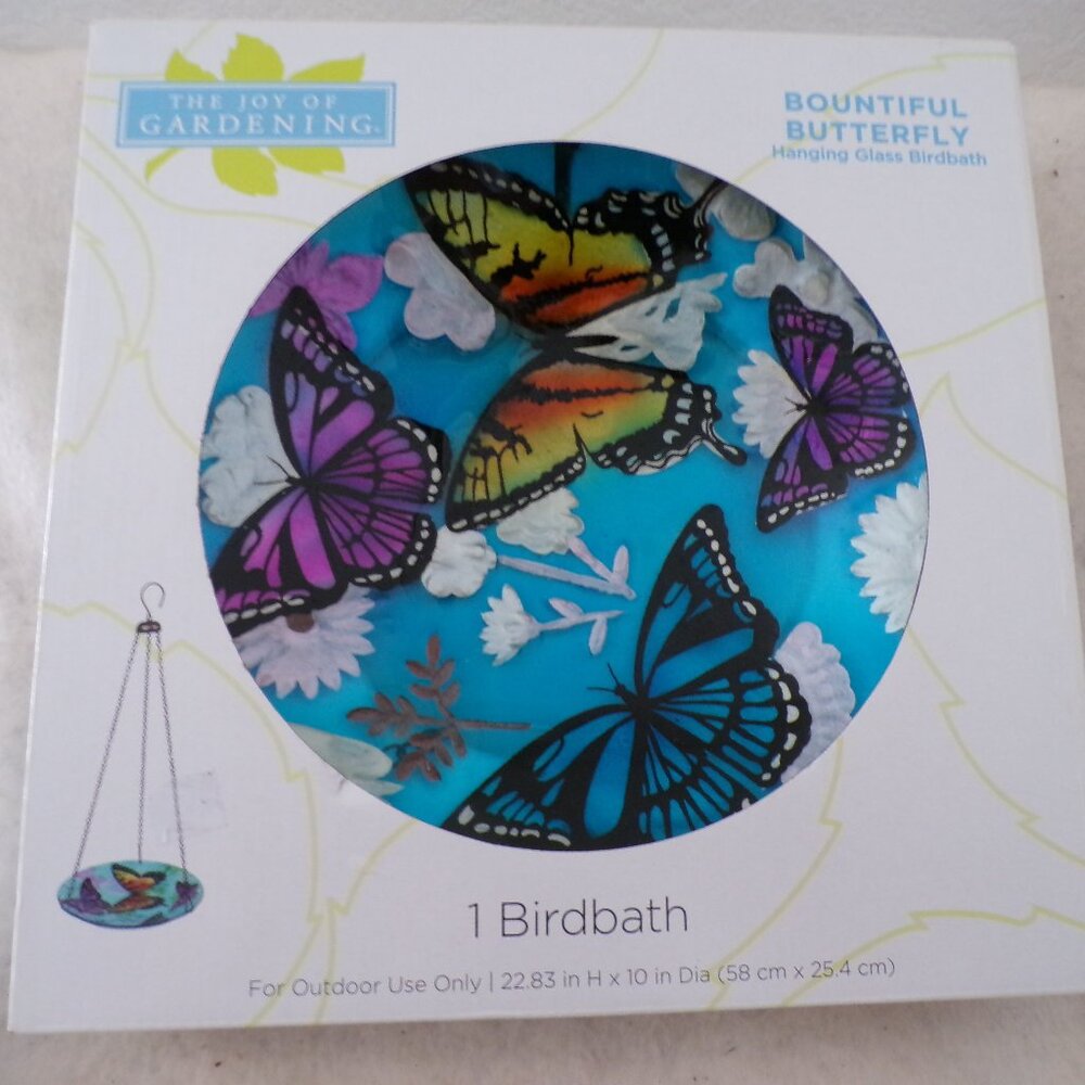 New Hanging Glass Birdbath Bountiful Butterflies Garden Beautiful